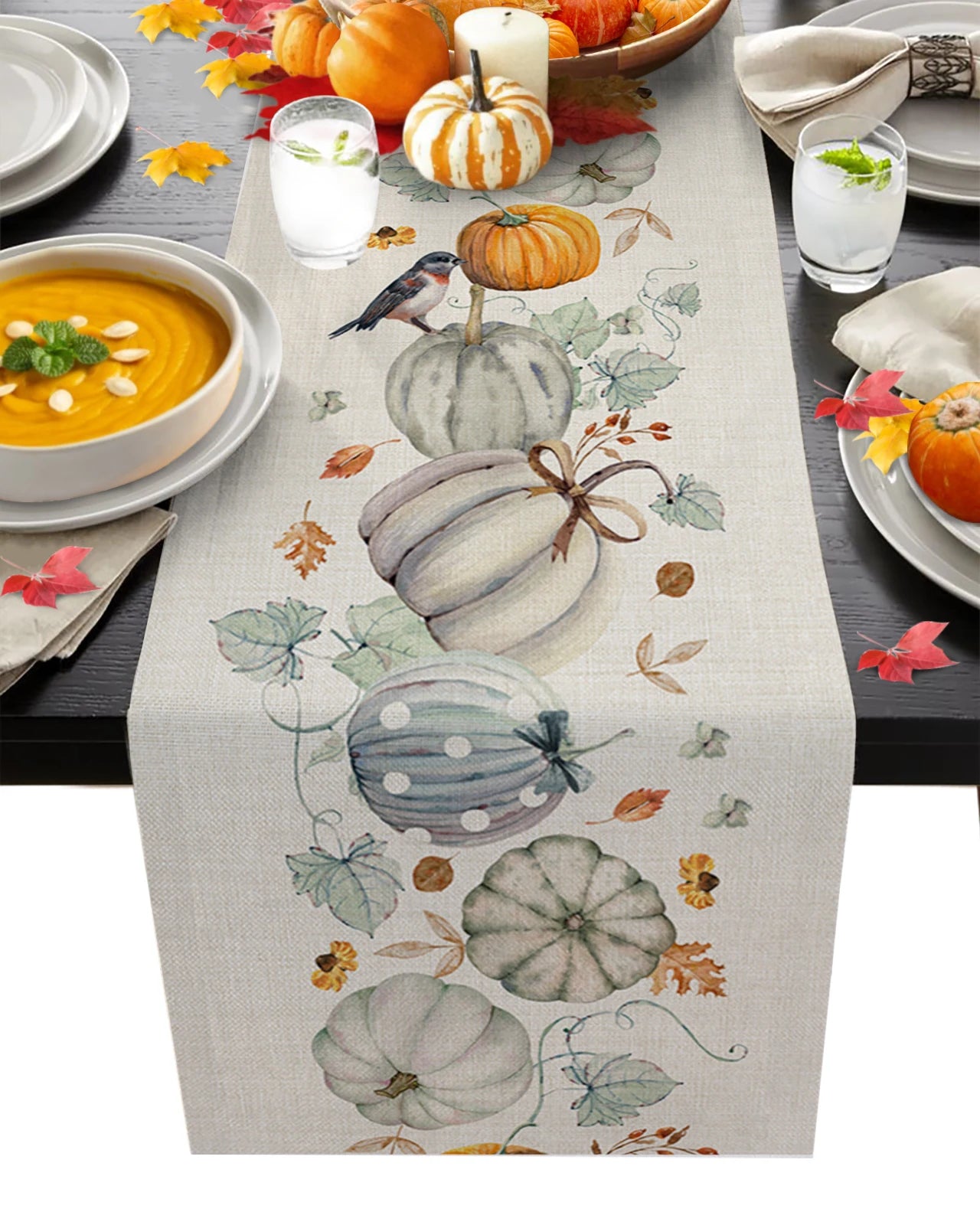 Autumn Maple Pumpkin Table Runner